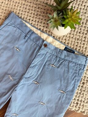 Ralph Lauren Polo | Embroidered Fishbone Stretch Classic Fit Shorts | Blue | 33